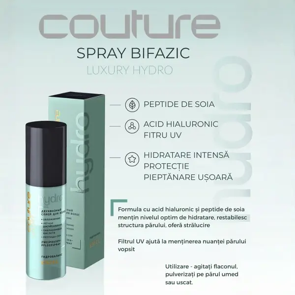 Spray bifazic hidratare intensa si protectie UV pentru par uscat LUXURY HYDROBALANCE ESTEL HAUTE COUTURE, 100 ml