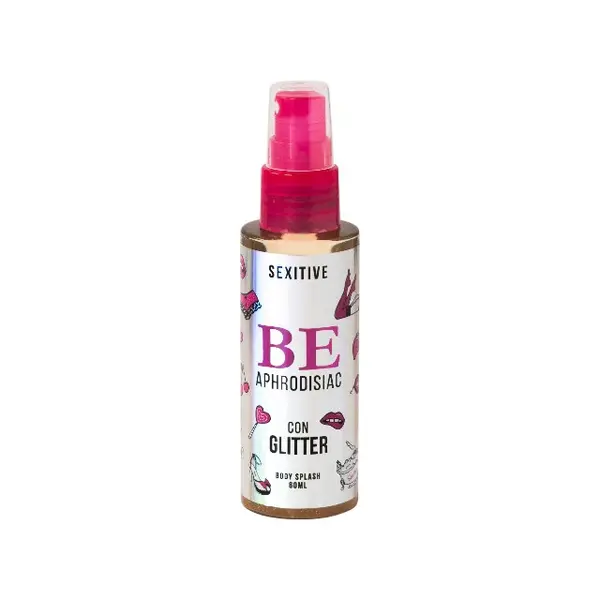 Spray cu feromoni pentru corp SEXITIVE Be Aphrodisiac Body Splash Glitter, pentru femei, cu sclipici, 60 ml