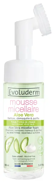 Spuma micelara de curatare cu perie din silicon Aloe Vera, 150ml, Evoluderm