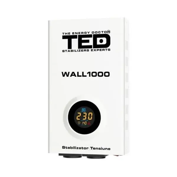 Stabilizator de tensiune 1000VA/600W cu display LCD și 2 prize Schuko, montaj pe perete, TED Electric TED000057