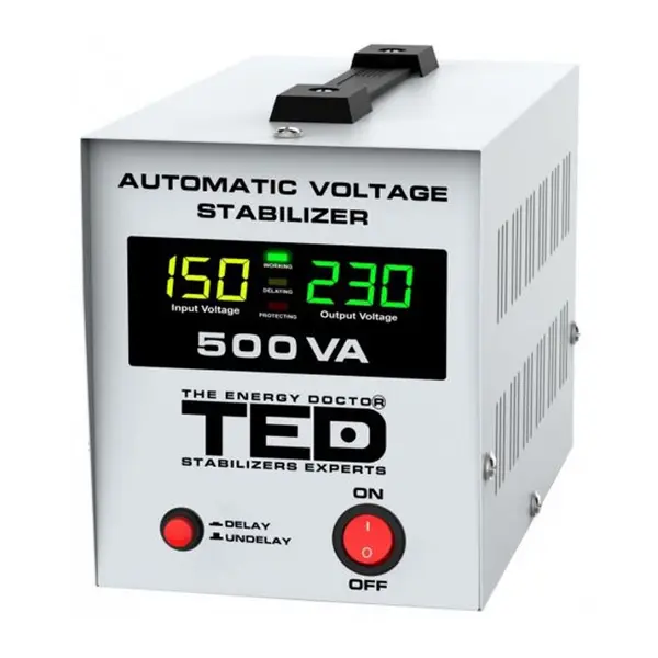 Stabilizator de tensiune 500VA/300W cu display LCD si 2 prize Schuko, TED Electric TED000194