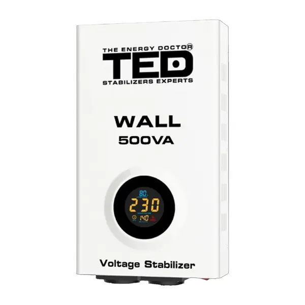 Stabilizator de tensiune 500VA/300W cu display LCD și 2 prize Schuko, montaj pe perete, TED Electric TED002174
