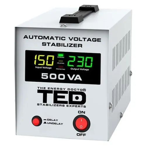 Stabilizator de tensiune automat 500VA/300W cu display LCD și carcasă metalică, TED AVR500L
