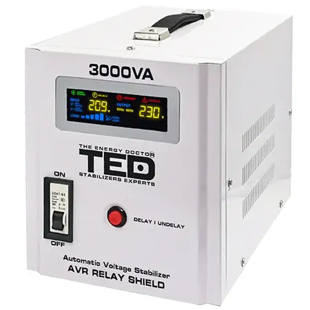Stabilizator de tensiune automat TED Electric AVR 3000VA, intrare 140V-260V, iesire 230V ±8%, transformator toroidal