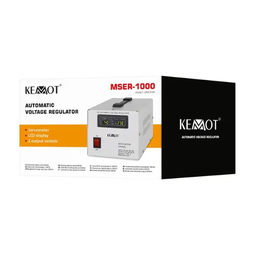 Stabilizator de tensiune cu servomotor 1000VA, monofazat, 2 prize, KEMOT URZ3426