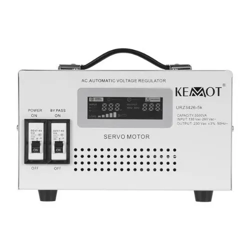 Stabilizator de tensiune cu servomotor monofazat 5KVA, 2 prize, transformator toroidal, Kemot URZ3426-5K