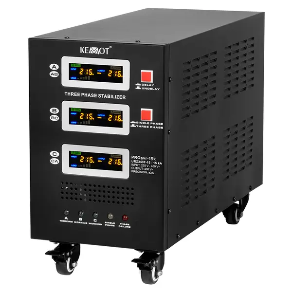 Stabilizator de tensiune cu servomotor trifazat 10000 VA, 380V ±10% intrare / 380V ±1% ieșire, Kemot PROAVR-10K