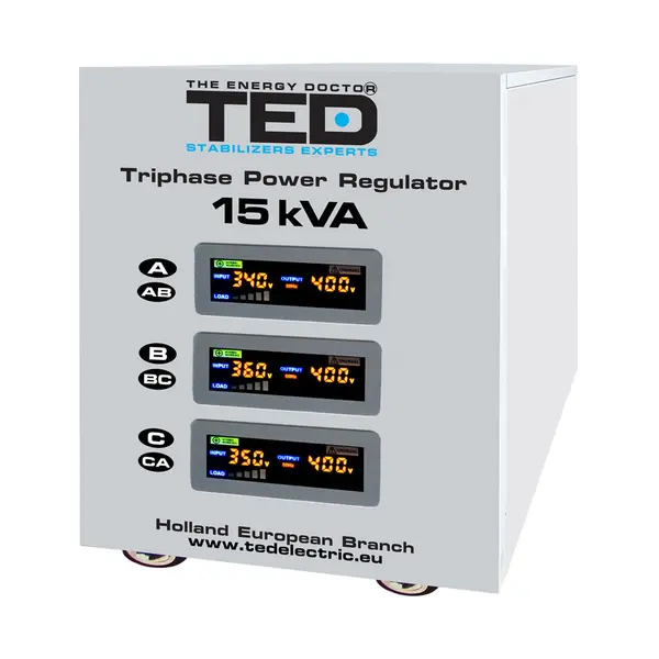 Stabilizator de tensiune cu servomotor trifazat-trifazat TED 000101, 15000 VA, 12000 W, regleta