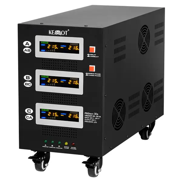 Stabilizator Servomotor Trifazat 30kVA KEMOT, 30000VA, Protectie Supratensiune, Eficienta 98%, Transformator Toroidal, Display LCD