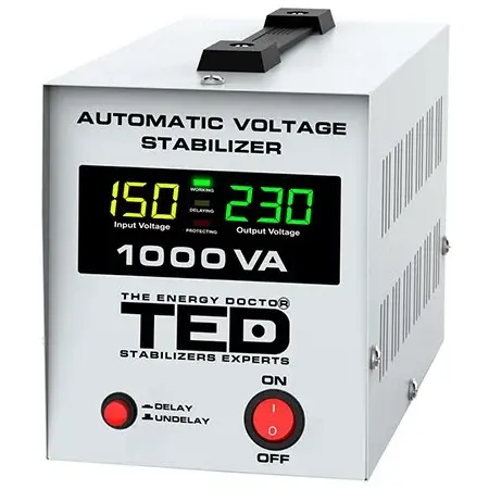 Stabilizator Tensiune Automat 1000VA 600W, Display LCD, 1 x Schuko, 135-265V AC, Ted Electric