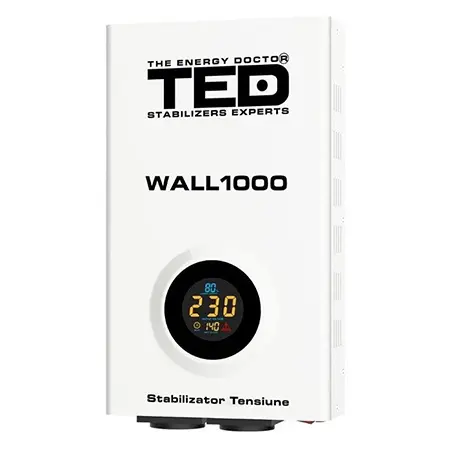 Stabilizator Tensiune Automat 1000VA 600W, Montaj Pe Perete, 2 x Schuko, 150-270V AC, Display LCD, Ted Electric
