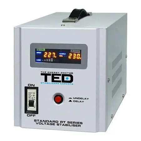 Stabilizator Tensiune Automat AVR 5000VA 3000W, 2 x Schuko + Regleta, Unda Sinusoidala Pura, Ted Electric