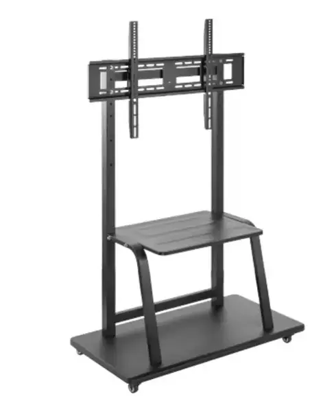 Stand TV pentru prezentare Nexio NX-T1035ME, Heavy-Duty, mobil pe roti, raft dispozitive multimedia, 37-100 inch(94cm-254cm), reglabil inaltime, capacitate sustinere 150KG (Negru)
