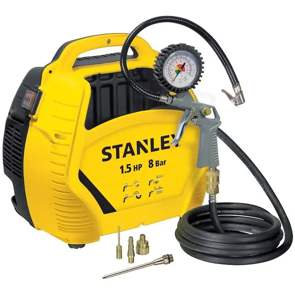 Stanley Compresor cu piston fara ulei Air Kit Stanley STN595, 1.5 CP, 180l/m debit aer, 8 bar presiune lucru