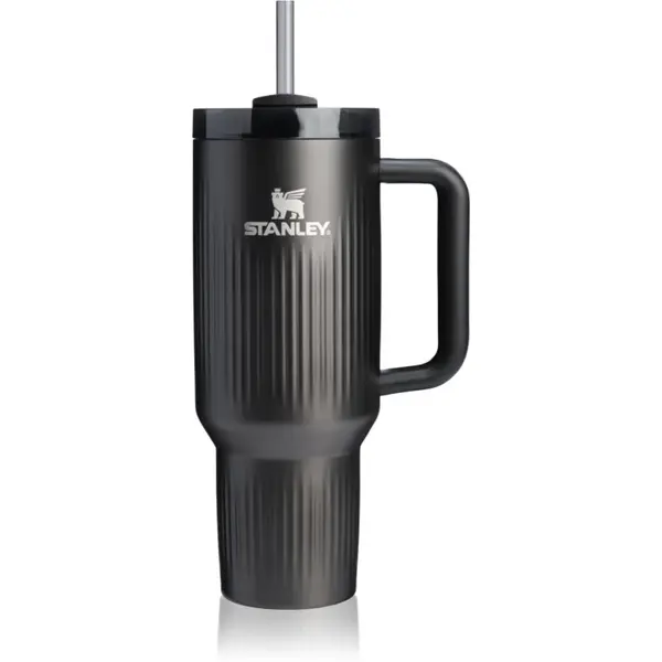 Stanley Quencher H2.O Fluted Tumbler pahar din oțel inoxidabil cu pai mare Black PVD 1180 ml