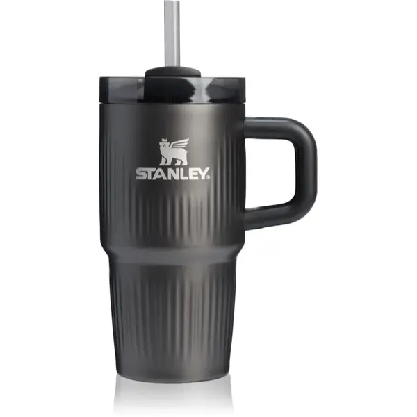 Stanley Quencher H2.O Fluted Tumbler pahar din oțel inoxidabil cu pai mic Black PVD 590 ml