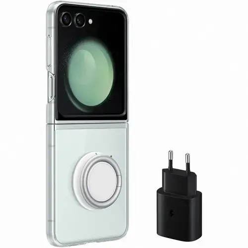 Starter Pack Husa de protectie Samsung Clear Gadget Case pentru Samsung Galaxy Z Flip 5, Transparent + Incarcator retea Samsung 25W