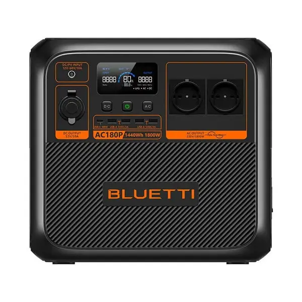Statie de alimentare portabila Bluetti Premium AC180P, Ecran LCD, 1800W, 1440Wh, LiFePO4, Putere varf 2700W
