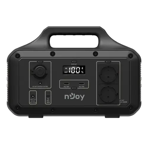 Statie de alimentare tip Power Station, nJoy Power Base 600,511 Wh cu baterie Li-ion NCM, adaptor priza AC, priza auto DC, USB tip C, compatibil panou solar, Bluetooth
