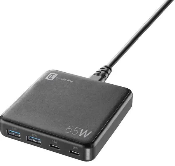 Stație de încărcare Cellularline - Multipower Desk, USB-A/C, 65W, neagră