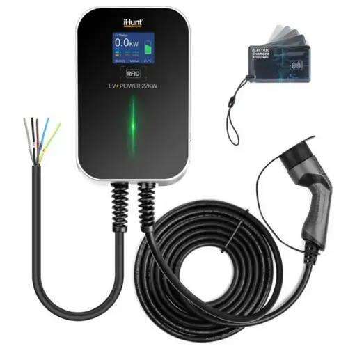 Statie Incarcare Masini Electrice iHunt EV Power 22KW, Ecran LCD 3.5inch, IP66 + 5 cartele RFID (Negru)