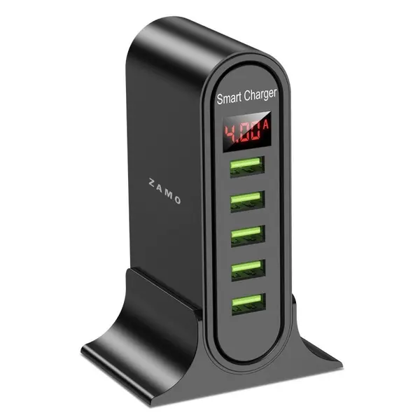 Statie Incarcare, Zamo, Uslion, Intrare 100-240V, Iesire 5V, 4A, Display Digital, Incarcare Rapida 20W, 5x Porturi USB, Neagra