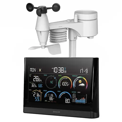 Statie meteo profesionala Sencor SWS11000, 5in1, Ecran LCD 7.4inch (Negru)