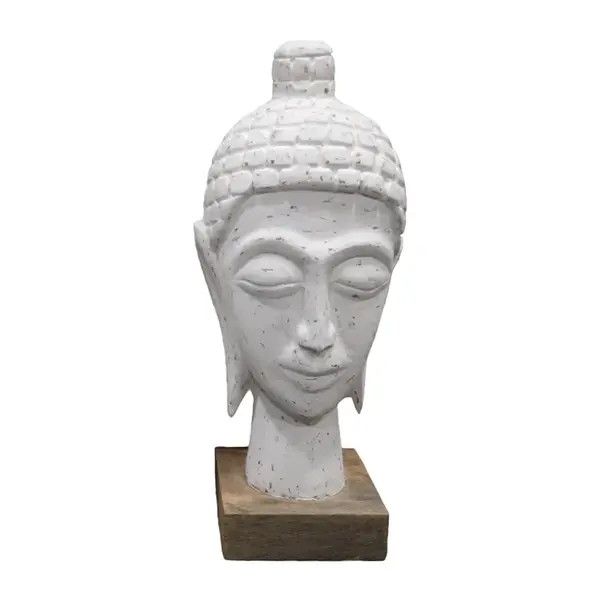 Statueta bust Buddha Wevi alb lemn mango, 13x10x33 cm