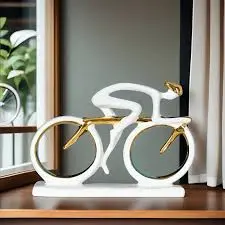 Statueta decorativa Ciclist modern din rasina 20 x 5.5 x 15 cm design premium minimalist