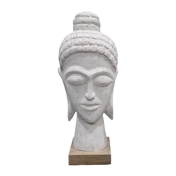 Statueta Wevi bust Buddha alb lemn mango, 17x11x41 cm