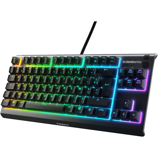STEELSERIES Tastatura de gaming SteelSeries Apex 3 TKL, cu fir, Iluminare RGB in 8 zone, Butoane multimedia dedicate, Layout US, Negru