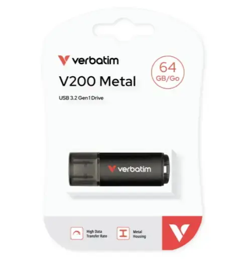 Stick Memorie Verbatim V200 Metal, 64GB, USB (Negru)