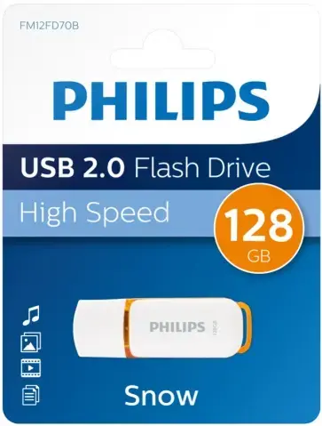 Stick USB Philips FM12FD70B/00, 128GB, Editia Snow, USB 2.0 (Alb/Portocaliu)