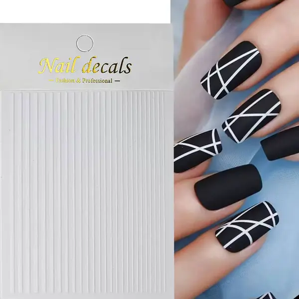 Sticker Decor Unghii Linii Albe – Design Minimalist și Elegant | EVERIN