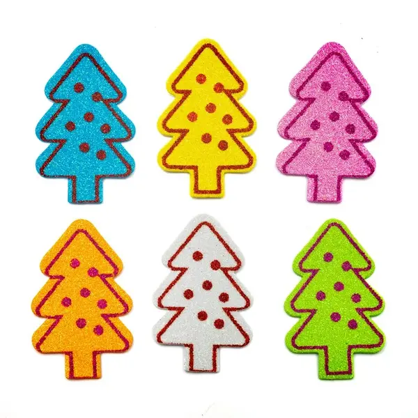 Sticker gumat bradut cu sclipici, multicolor, 6 bucati set