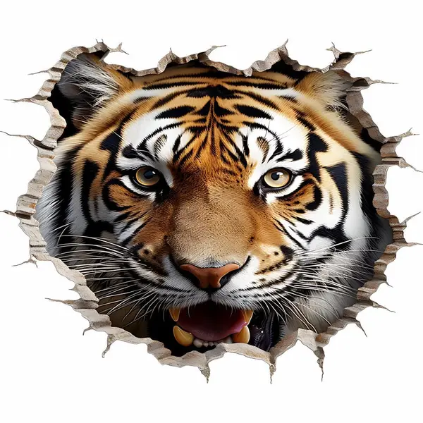 Sticker perete 3D Tigru,Autocolant Textil Premium Repozitionabil, 60x50 cm