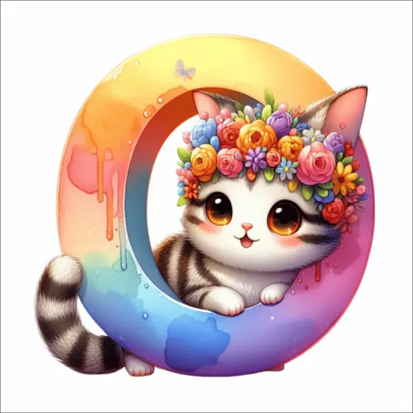 Sticker perete litere cu pisica - alege litera (A-Z) - O