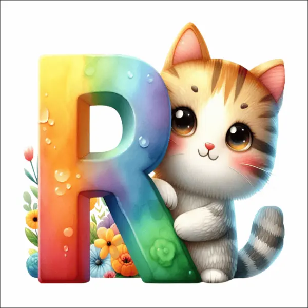 Sticker perete litere cu pisica - alege litera (A-Z) - R