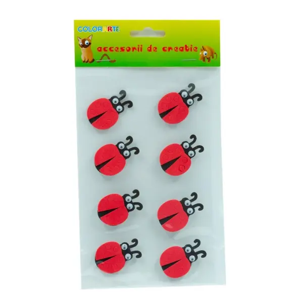 Stickere gumate pentru activitati craft , buburuze, 8 bucati set