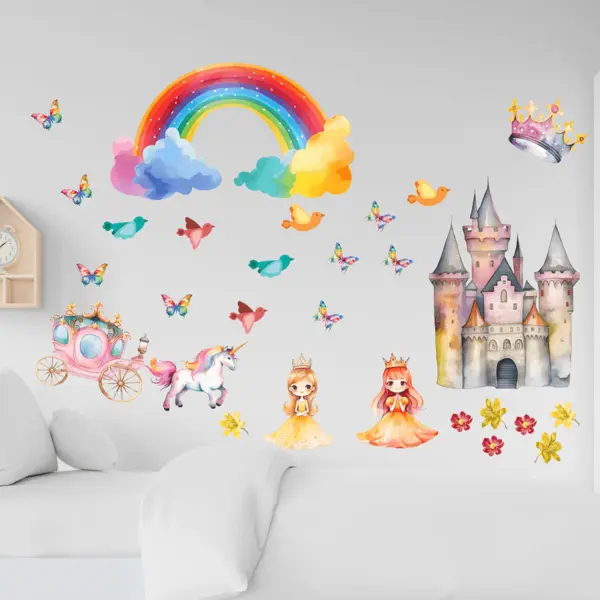 Stickere perete Printese si Castel, set 30 stickere, autocolant textil premium, repozitionabil