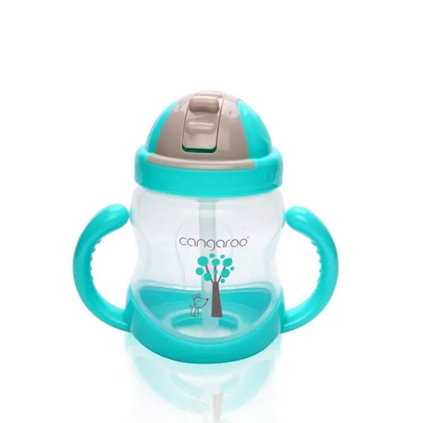 Sticla cu pai din plastic Cangaroo - Albastra, 280 ml