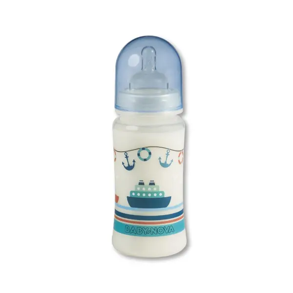 Sticlă de plastic cu gură largă Baby Nova PР - 300 ml, Barcă