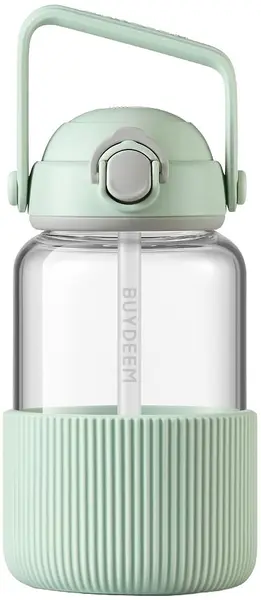 Sticlă de sticlă cu pai BUYDEEM - Cozy Greenish, 1 l