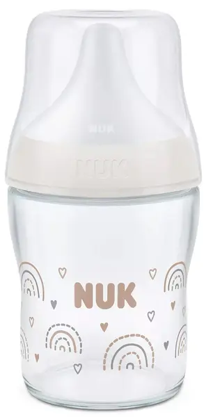 Sticlă din sticlă NUK Perfect Match - Temperature Control, mărimea S, 0 luni+, 120 ml, curcubeu