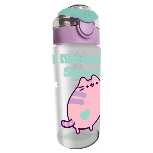 Sticla pentru apa din plastic, imprimeu Pusheen, mov-verde, 550 ml
