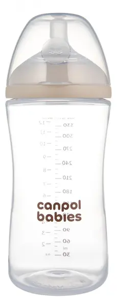 Sticlă pentru bebeluși cu tetină cu două zone Canpol babies - Natural Shape, 330 ml, 6 luni+