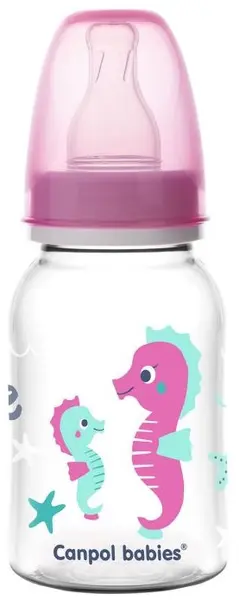 Sticlă pentru hrănire Canpol - Love & Sea, 120 ml, 0 luni+, roz
