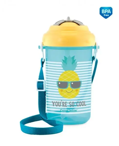 Sticla sport cu pai moale Canpol So Cool yellow 400 ml 12 luni +
