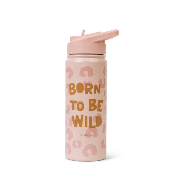 Sticla termica Premium pentru copii Saro Born to be wild 500 ml, otel inoxidabil 304, fara BPA, anti-condens, 12h, cu pai retractabil si capac etans