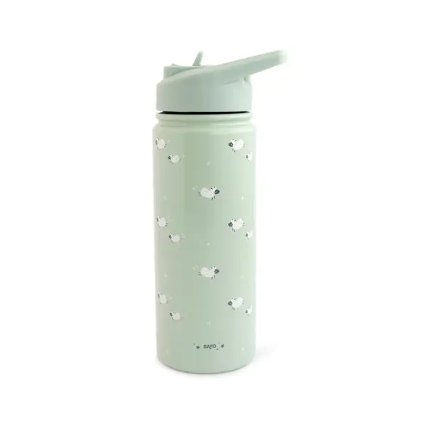Sticla termica Premium pentru copii Saro Funny Farm 500 ml, otel inoxidabil 304, fara BPA, anti-condens, 12h, cu pai retractabil si capac etans